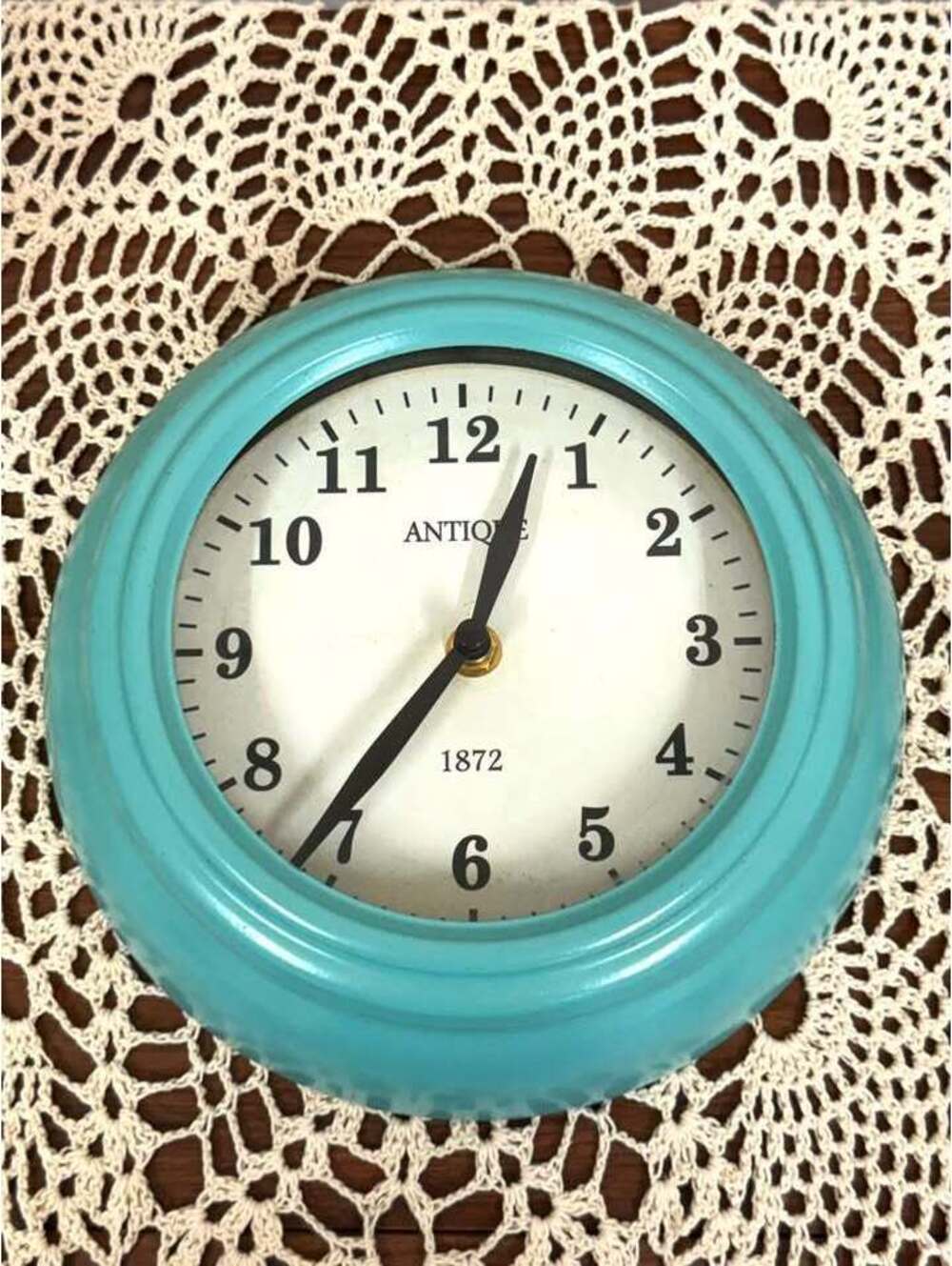 World Market Turquoise Blue Wall Clock 8.5” Retro 1872 Quartz Kitchen Decor